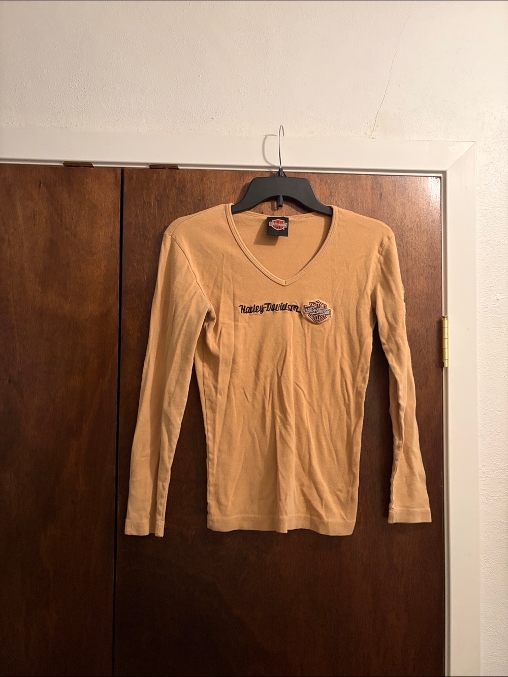 Harley-Davidson Women's Long Sleeve V-Neck Top in gold